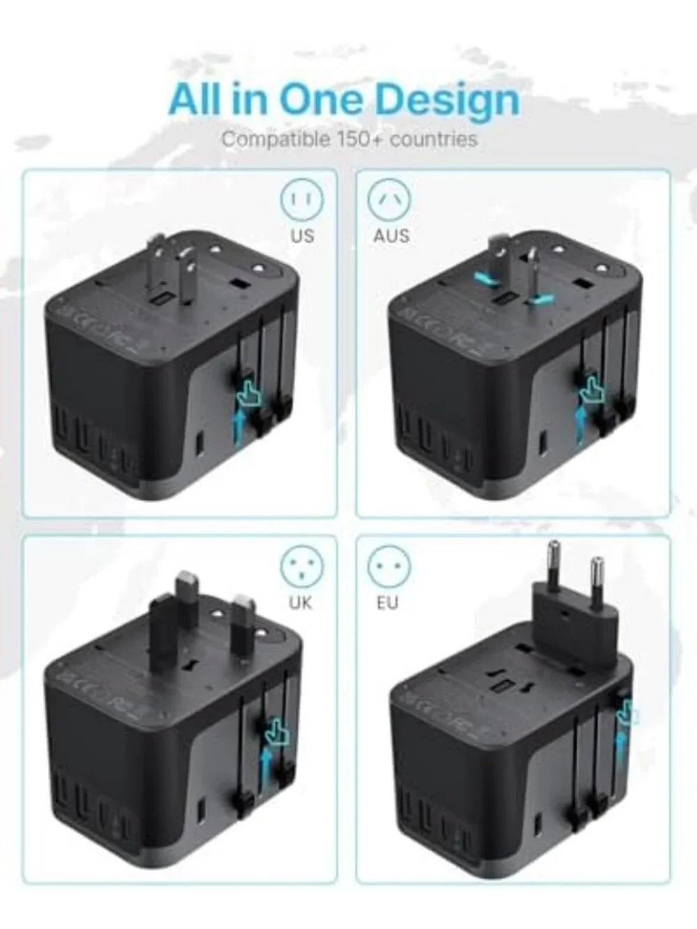 Universal Travel Adapter 30W, International Power Plug Converter for Worldwide